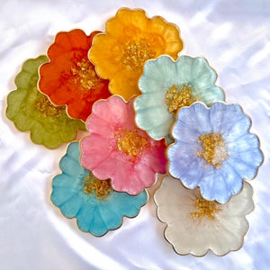 Spring Collection - Gold Accented Flower Handmade Resin Coasters