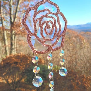 Holographic Glitter Rose Flower Epoxy Resin Suncatcher - Window Home Decor