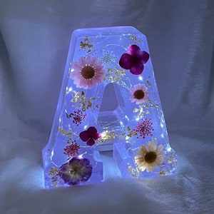 Custom Resin Letter Night Stand| Resin Letters| Personalized Epoxy Resin Decorative Stand with LED Lights | Flower Petals| Flakes