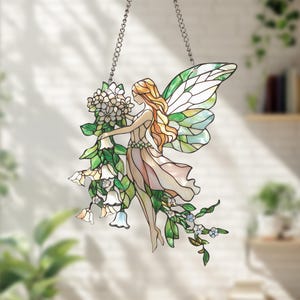 Lily of the Valley Fairy Acrylic Window Hanging, Fairy Flower Stained Glass Suncatcher, May Birth Flower Window Hanging, Flower Gift for Mom
